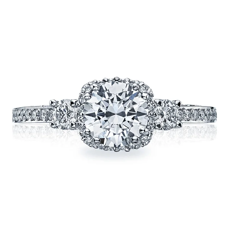 Ladies Engagement Rings with Idocrase Shine-Dantela | Round with Cushion Bloom 3-Stone Engagement Ring 2623RDSMP