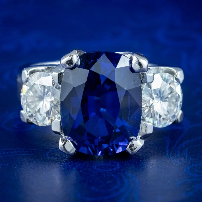 Ladies Sparkly Rings -Art Deco Style Sapphire Moissanite Trilogy Ring 6ct Lab Created Sapphire