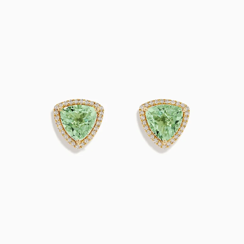 Ladies Earrings with Wing Spark-14K Yellow Gold Green Amethyst and Diamond Earrings