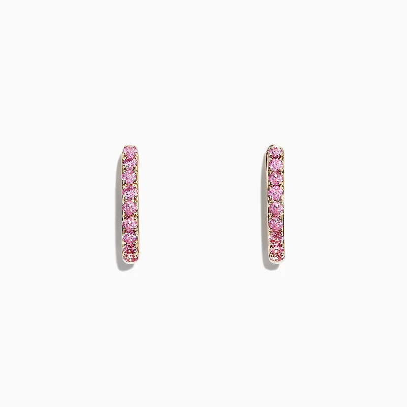 Ladies Earrings with Bloom Spark-14K Yellow Gold Pink Sapphire Huggie Hoops Earrings, 0.86 TCW