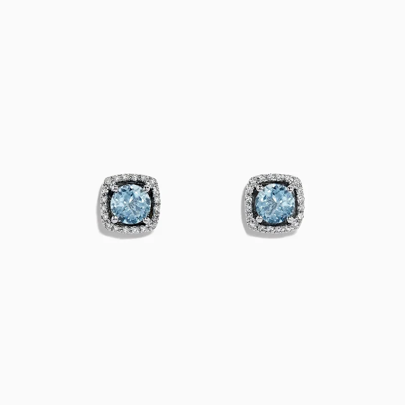 Ladies Earrings with Striped Agate-Aquarius 14K White Gold Aquamarine and Diamond Earrings, 0.88 TCW