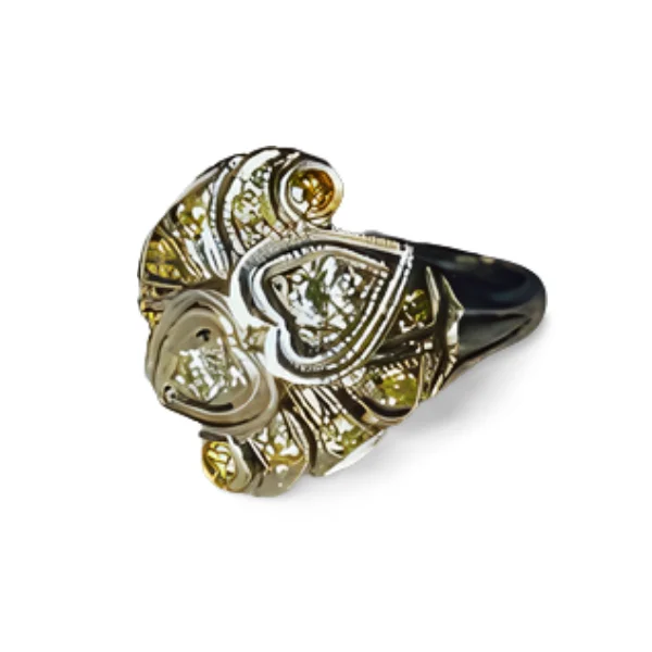 Ladies Serenity Rings -Antique Estate 14K White Gold Filigree Yellow Diamond Hearts Heart Ring Band