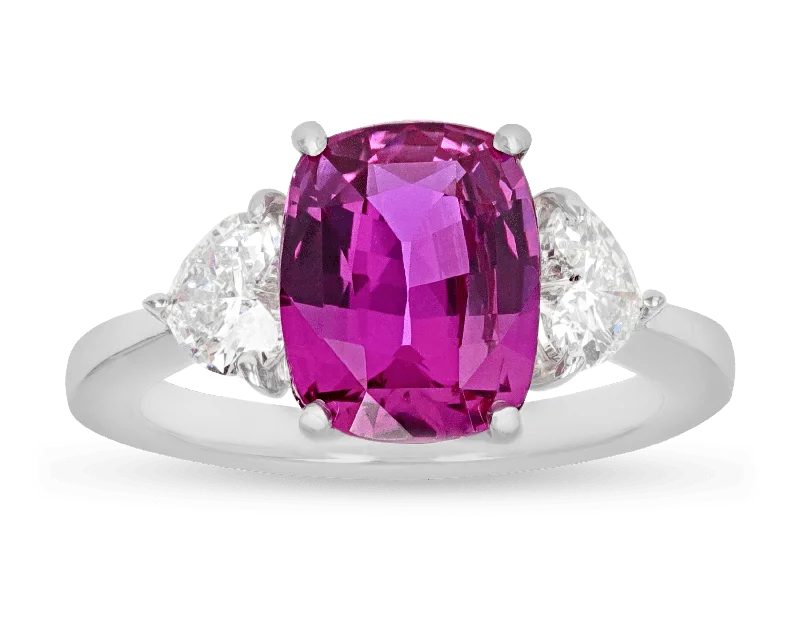 Ladies Name Rings -Oscar Heyman Purplish-Pink Ceylon Sapphire Ring, 3.94 Carats