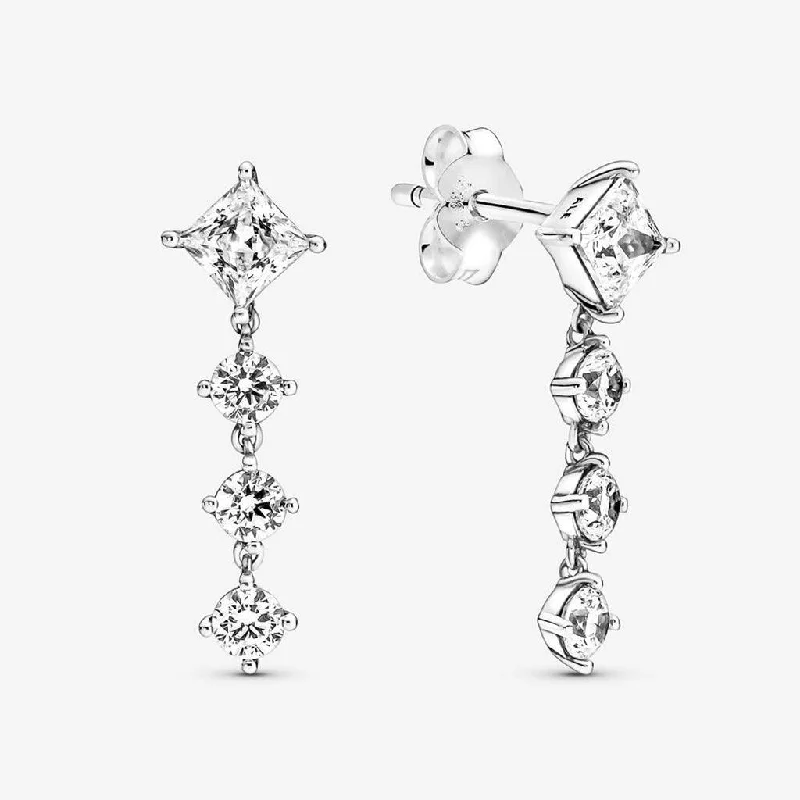 Ladies Earrings with Heart Spark-PANDORA : Sparkling Round & Square Drop Earrings