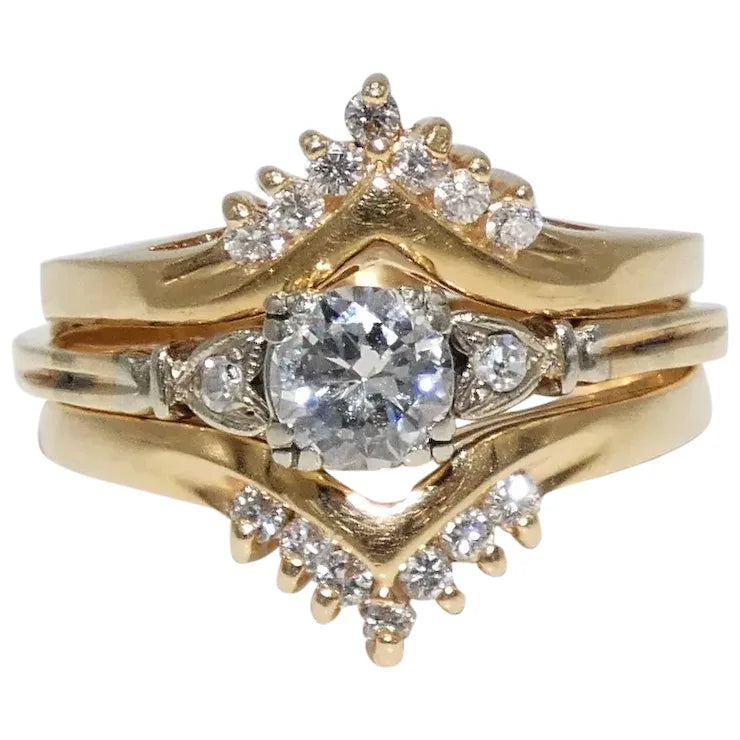 Ladies Cluster Rings -14K Gold 1/2c Diamond Ring with Enhancer