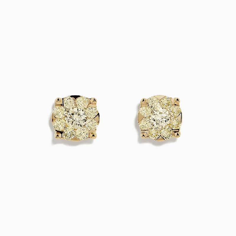 Ladies Earrings Clip Glow-Canare 14K Yellow Gold Yellow Diamond Bouquet Earrings, 1.41 TCW