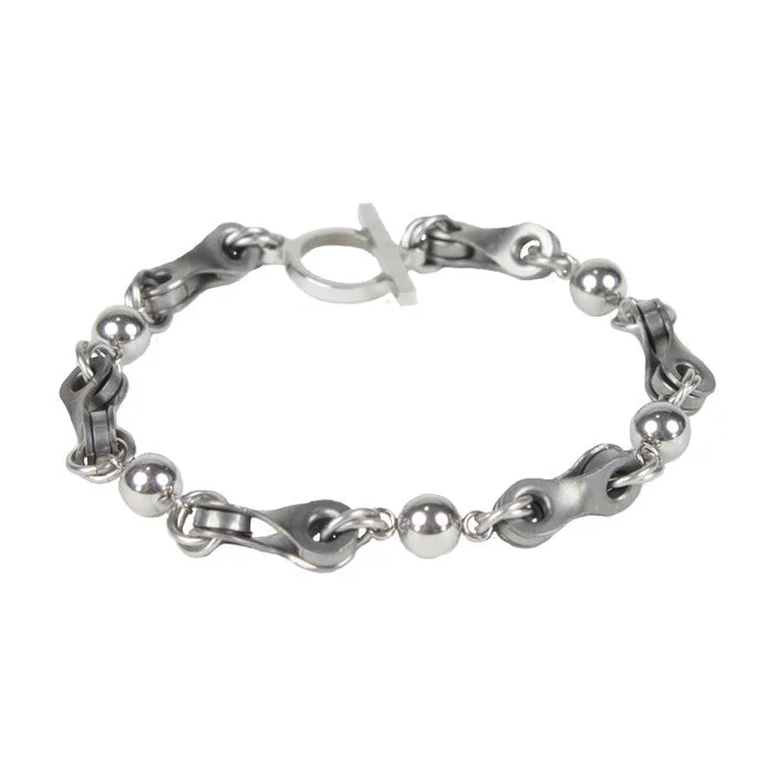 Ladies Ceramic Tile Bracelets -Stainless Steel Twisted Link & Ball Bracelet