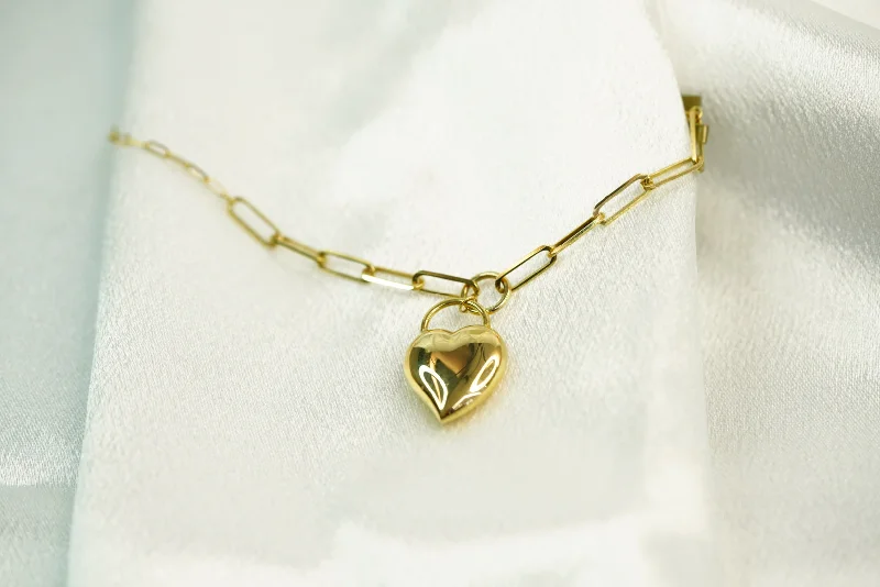 Ladies Enamel Painted Bracelets -14k Clip Heart Pendant Bracelet