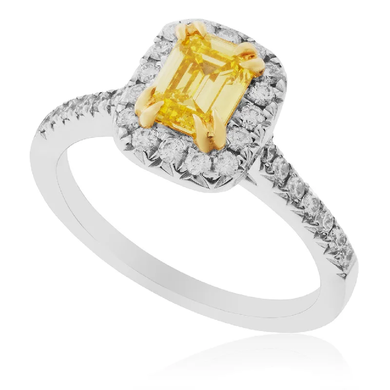 Ladies Engagement Rings Flame Glow-18K White Gold 1.89ct Yellow Emerald Diamond Engagement Ring