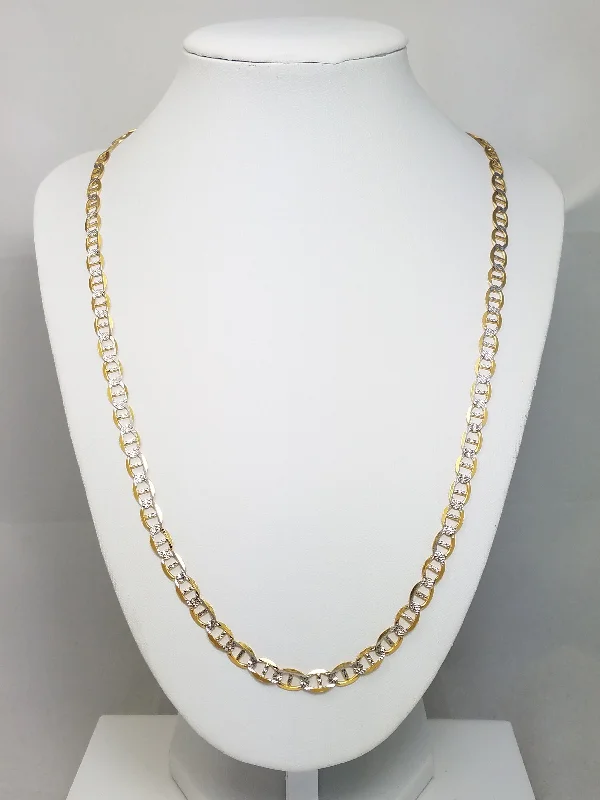 Ladies Necklaces with Grey Lawsonite-Jazzy 22" 14k Two Tone gold Diamond Cut Fancy Link Chain Necklace