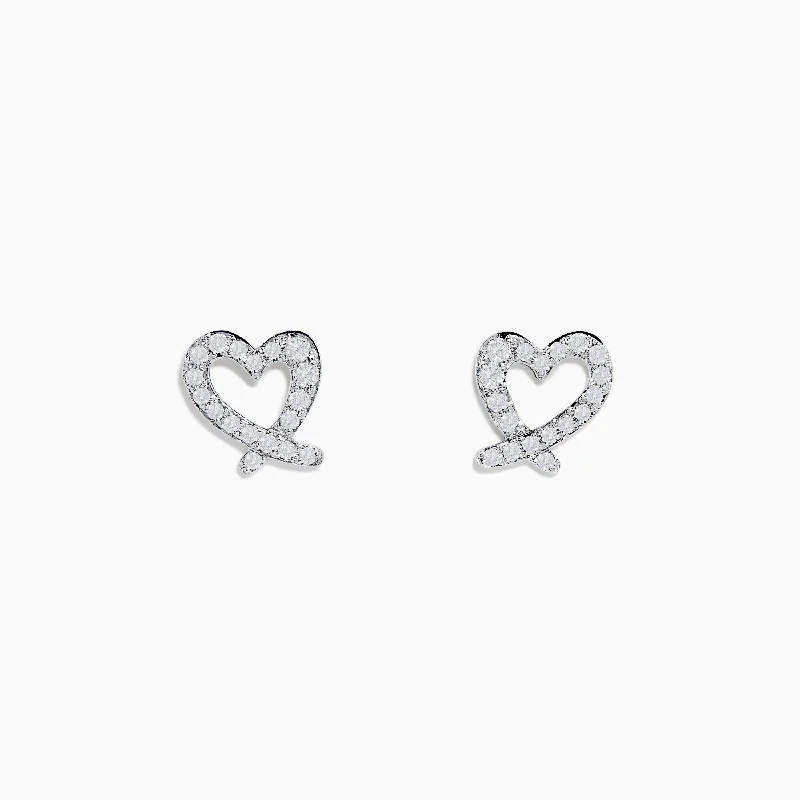 Ladies Earrings with Blue Jeremejevite-14K White Gold Diamond Heart Earrings