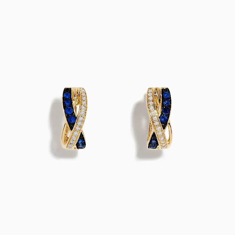 Ladies Earrings Pure Glow-Royale Bleu 14K Yellow Gold Blue Sapphire and Diamond Earrings