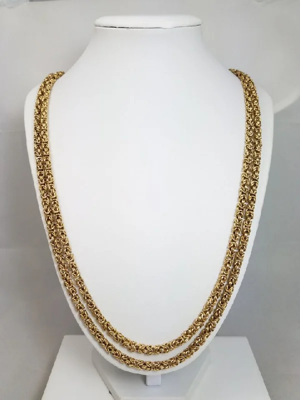 Ladies Necklaces with Lunar Charm-Impressive 60" Vintage 15k Yellow Gold Hollow Byzantine Chain Necklace