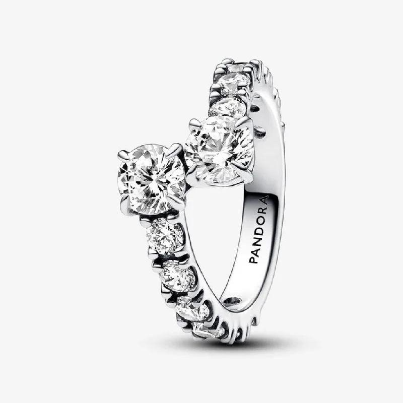 Ladies Quiet Rings -PANDORA : Sparkling Overlapping Band Ring - Sterling Silver