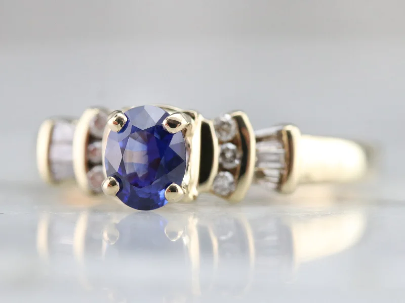 Ladies Engagement Rings Double Spark-Deep Blue Sapphire Engagement Ring