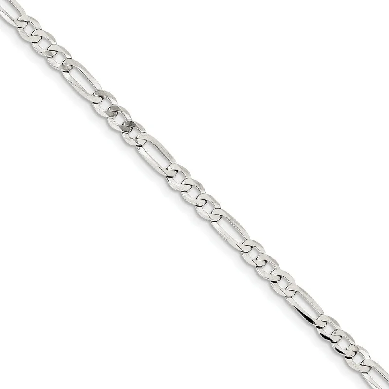 Ladies Ultra-Minimal Bracelets -Sterling Silver 4.5mm Flat Figaro Chain Bracelet And Anklet, 9 Inch