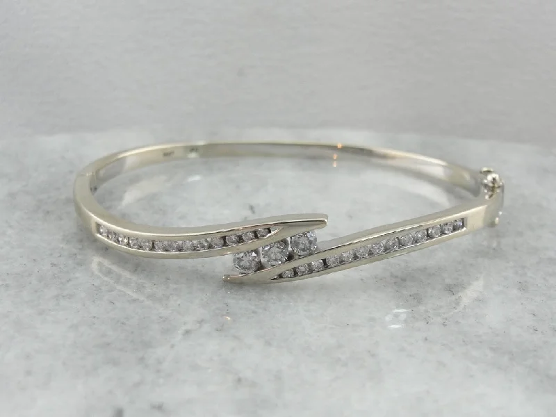 Ladies Energy Flow Bracelets -Timeless Diamond Bangle Bracelet in White Gold