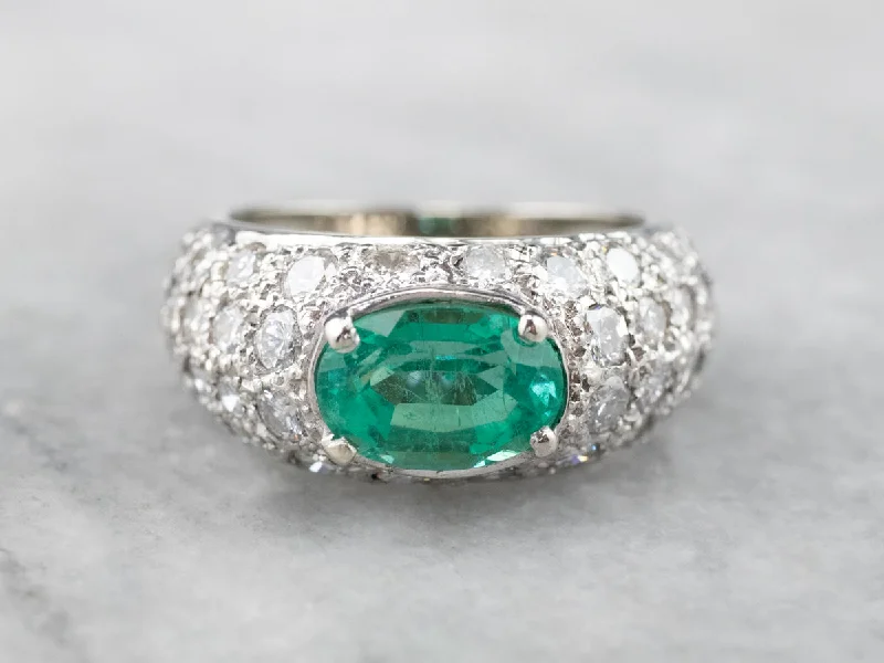 Ladies Engagement Rings with Diopside Shine-Modern Gold Emerald and Diamond Engagement Ring