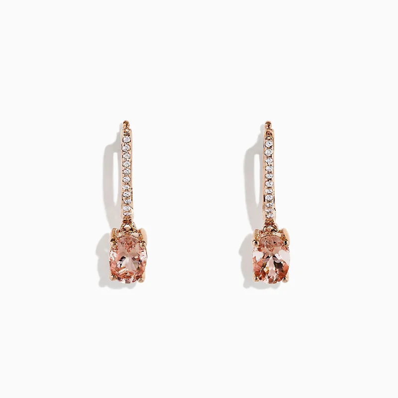 Ladies Earrings with Purple Charoite-Blush 14K Rose Gold Morganite and Diamond Earrings, 1.49 TCW