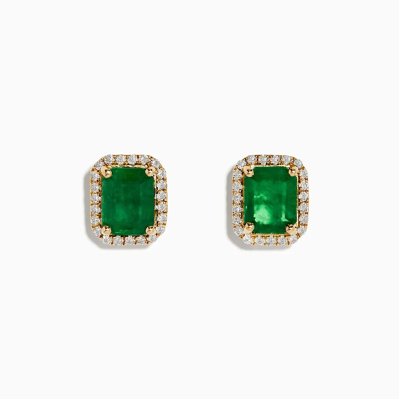 Ladies Earrings with Cyan Euclase-Brasillica 14K Yellow Gold Emerald and Diamond Earrings