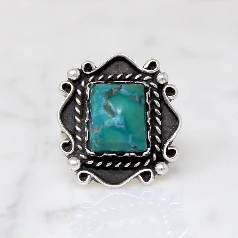 Ladies Mountain Rings -Highly Detailed Turquoise & Sterling Overlay Ring