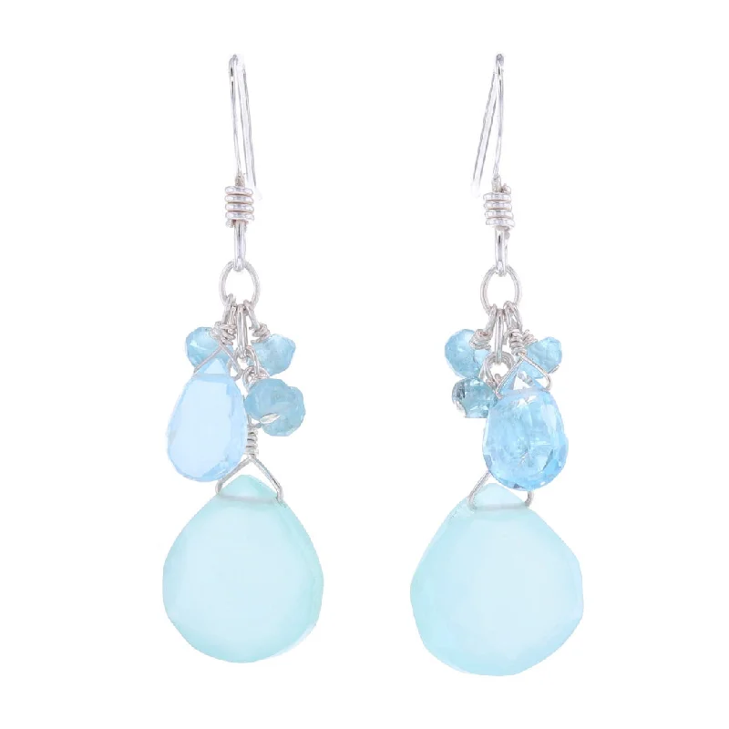 Ladies Earrings for Night Shine-Briolette Chalcedony & Blue Topaz Earrings