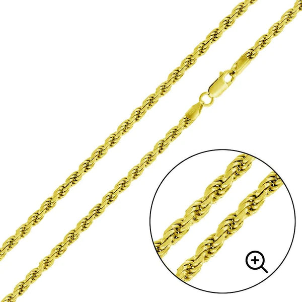 Ladies Fringe Trim Bracelets -Silver 925 Gold Plated Rope 080 Chain or Bracelet  3.8mm