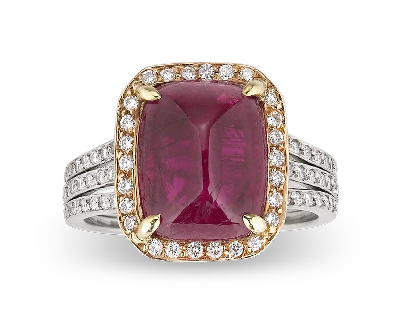 Ladies Bold Rings -Untreated Burma Cabochon Ruby Ring, 6.31 Carats