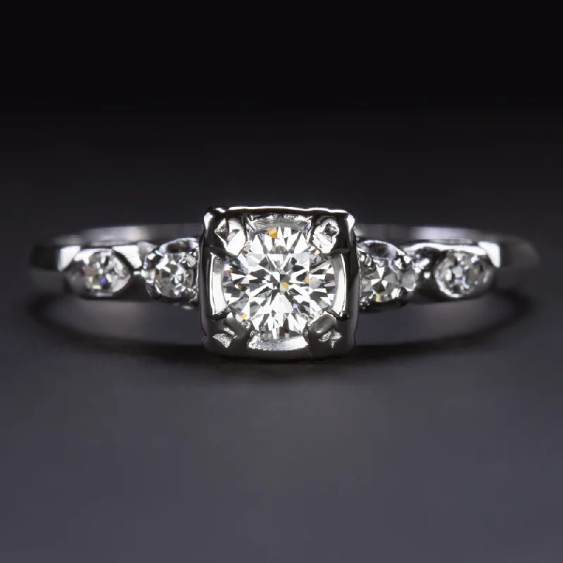 Ladies Engagement Rings Gothic Spark-0.35ct F VS1 DIAMOND VINTAGE ENGAGEMENT RING MID CENTURY CLASSIC 14k WHITE GOLD