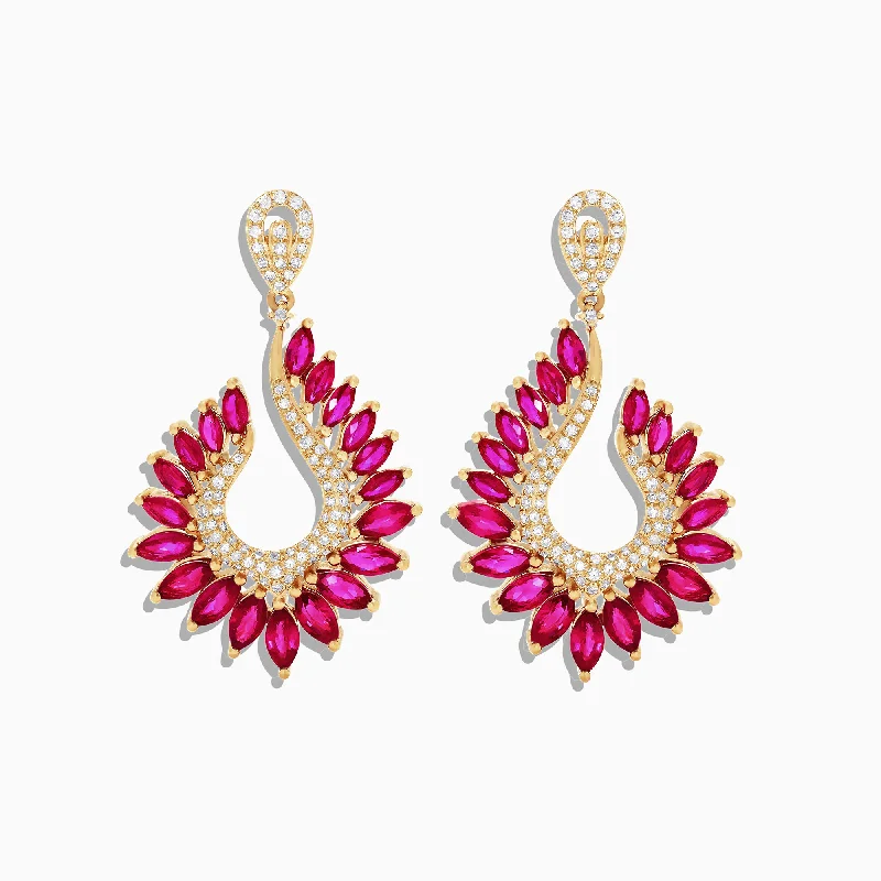 Ladies Earrings with Green Grandidierite-Ruby Royale 14K Yellow Gold Ruby and Diamond Earrings, 6.95 TCW