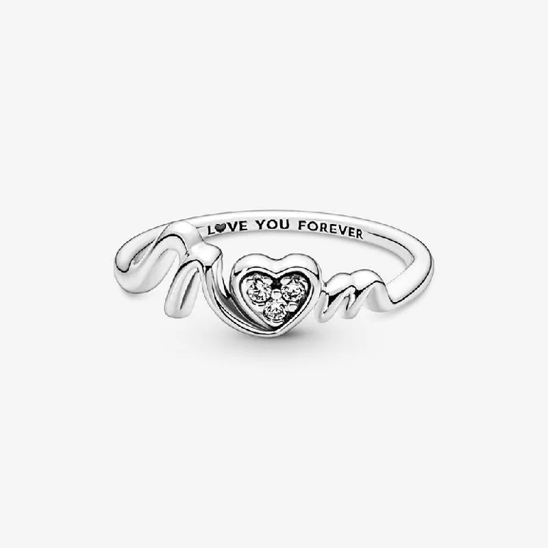 Ladies Thick Rings -PANDORA : Mom Pavé Heart Ring