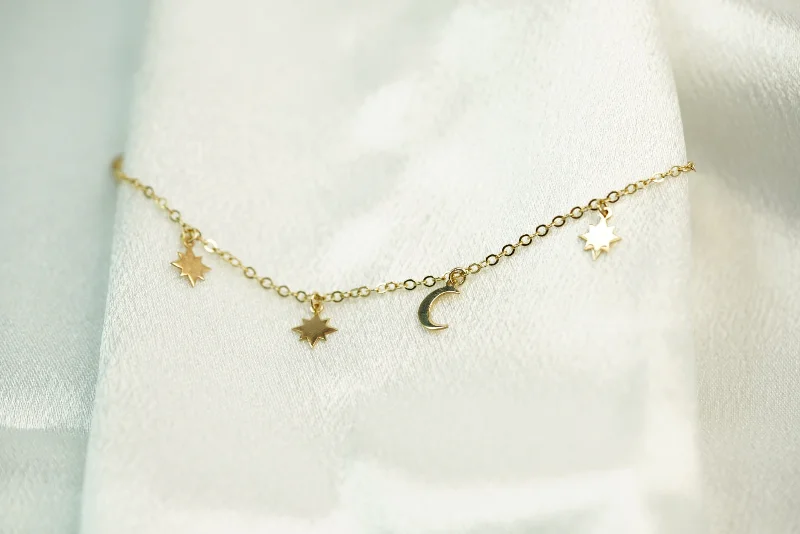 Ladies Sapphire Stone Bracelets -14k Star and Moon Pendant Bracelet