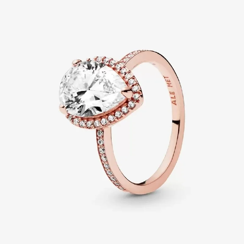 Ladies Soft Rings -PANDORA : Sparkling Teardrop Halo Ring