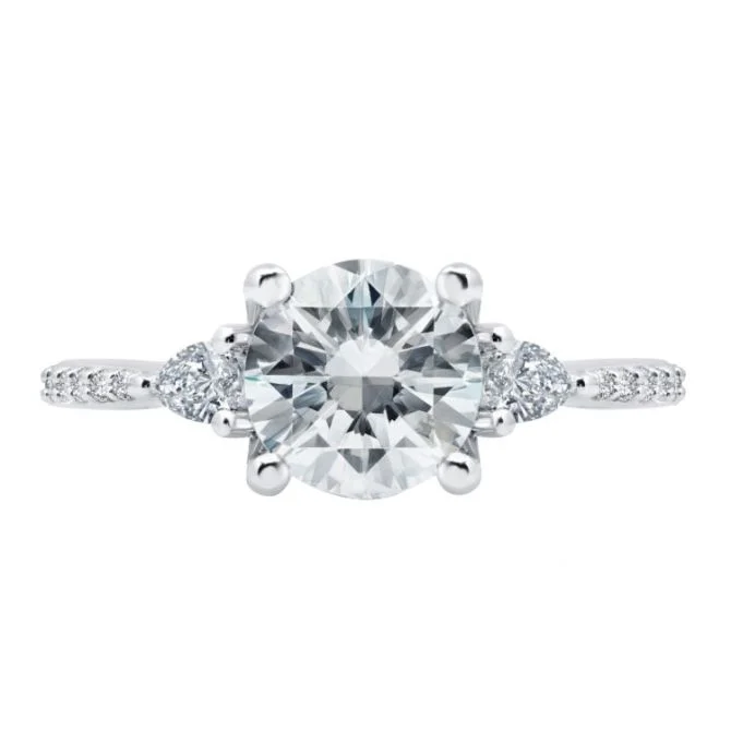 Ladies Engagement Rings with Jeremejevite Spark-Pear Diamond Side Stone Engagement Ring Setting in White Gold