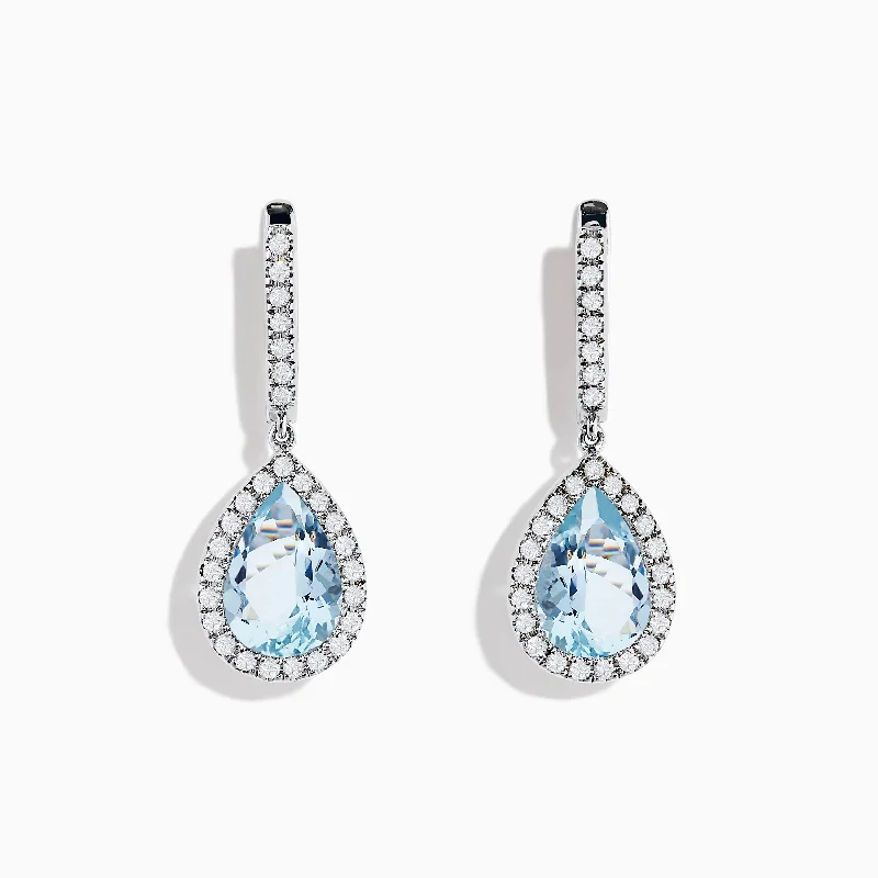 Ladies Earrings with Crown Glow-Aquarius 14K White Gold Aquamarine and Diamond Drop Earrings