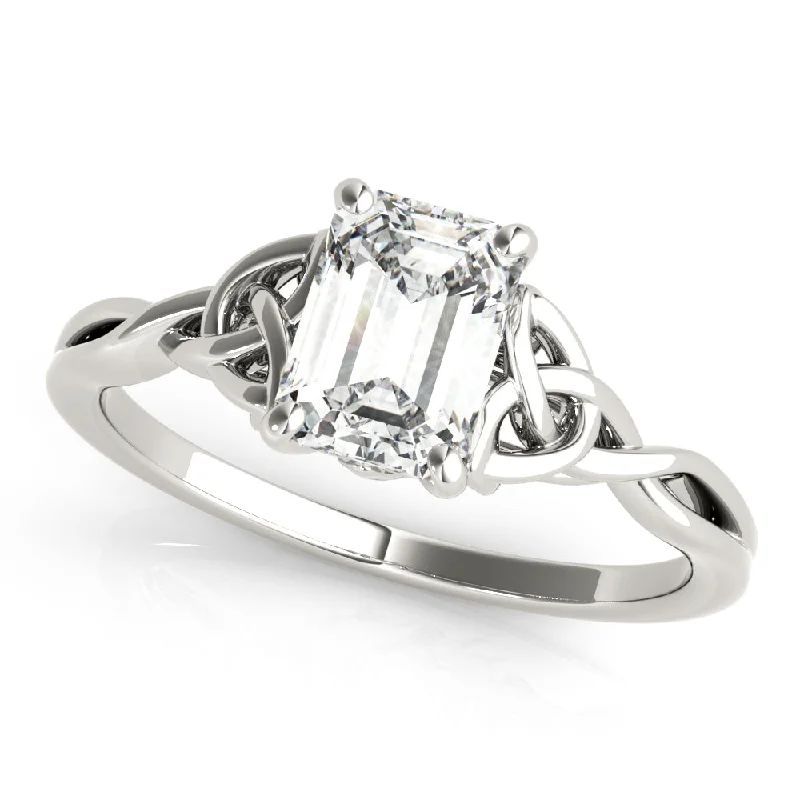 Ladies Engagement Rings Wide Glow-14K Emerald Cut Diamond Rope Tied Solitaire Engagement Ring