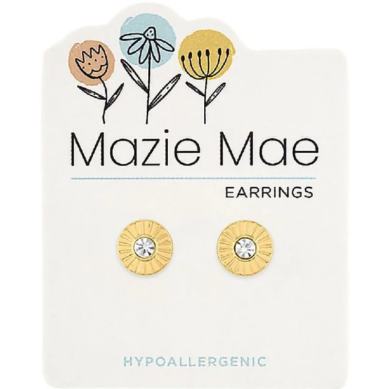 Ladies Earrings Cool Shapes-Center Court : Gold CZ Sunburst Stud Mazie Mae Earrings