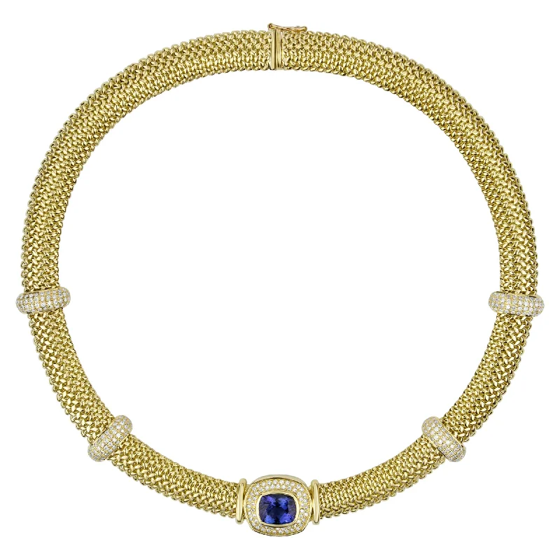 Ladies Necklaces with Wave Drop-Necklace - Tanzanite And Diamond (2289E)