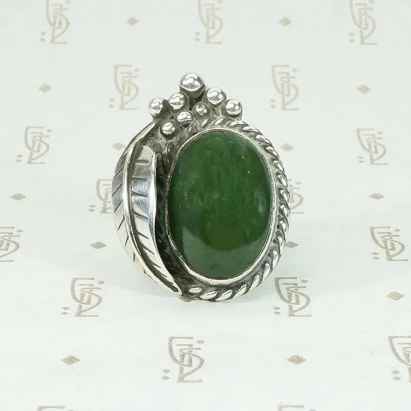 Ladies Minimal Rings -Mossy Green Jade & Sterling Silver Ring