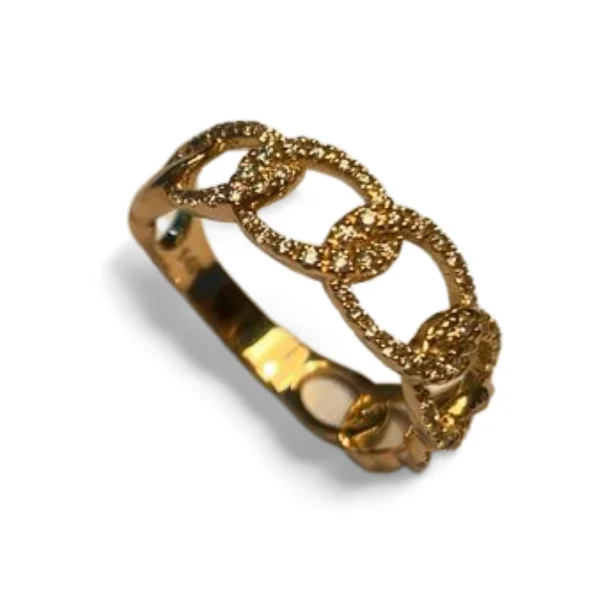 Ladies Soft Rings -Stunning 14K Yellow Gold Diamond Swirl Cuban Chain Link Band Ring