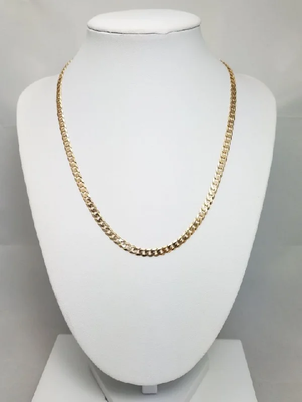 Ladies Necklaces with Custom Drops-Classic 17.5" Solid 14k Yellow Gold Curb/Cuban Link Chain Necklace