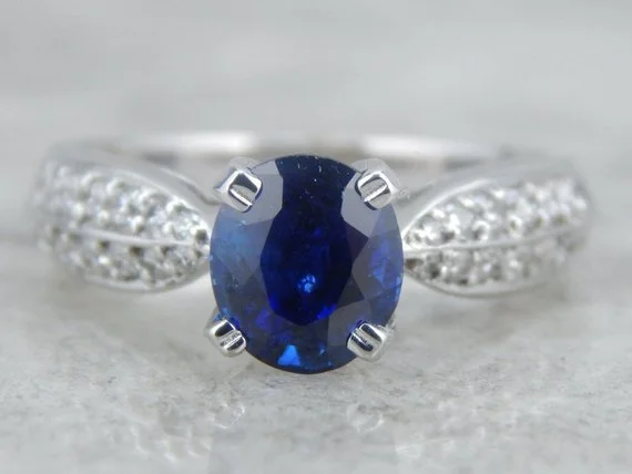 Ladies Engagement Rings Bezel Glow-Fine Sapphire Engagement Ring with Diamond Accents