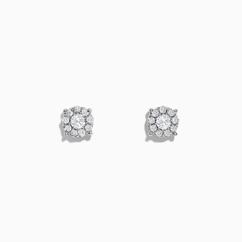 Ladies Earrings Chunky Glow-Bouquet 14K White Gold Diamond Cluster Stud Earrings, 0.93 TCW