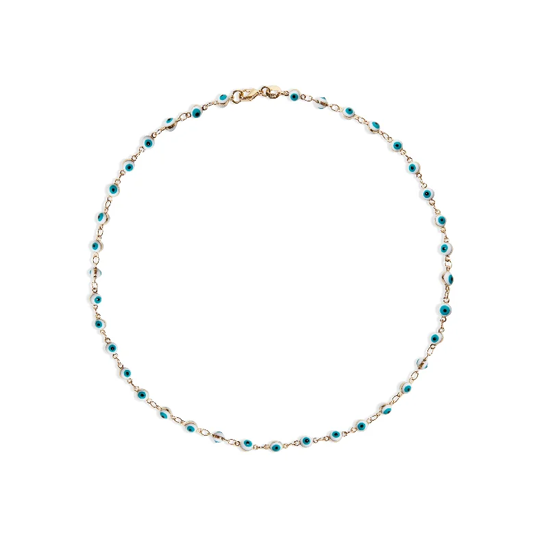 Ladies Necklaces with Peach Morganite-THE BLUE & WHITE EVIL EYE LINK NECKLACE