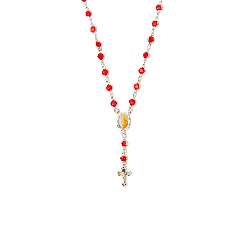 Ladies Necklaces with Custom Drops-THE RED STONE ROSARY NECKLACE