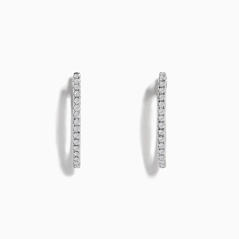 Ladies Earrings for Office Charm-Pave Classica 14k White Gold 3/4" Diamond Hoop Earrings 0.31 TCW