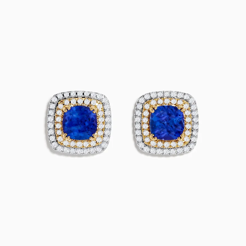 Ladies Earrings with Mint Serpentine-Nahla Siri 14K White & Yellow Gold Tanzanite and Diamond Stud Earrings