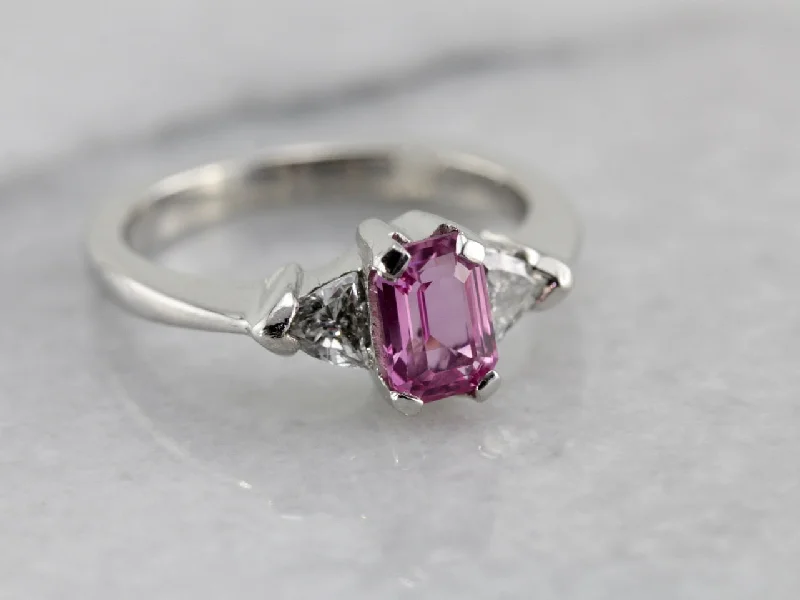 Ladies Engagement Rings with Cavansite Glow-Bright Pink Sapphire In Contemporary Platinum Engagement Ring