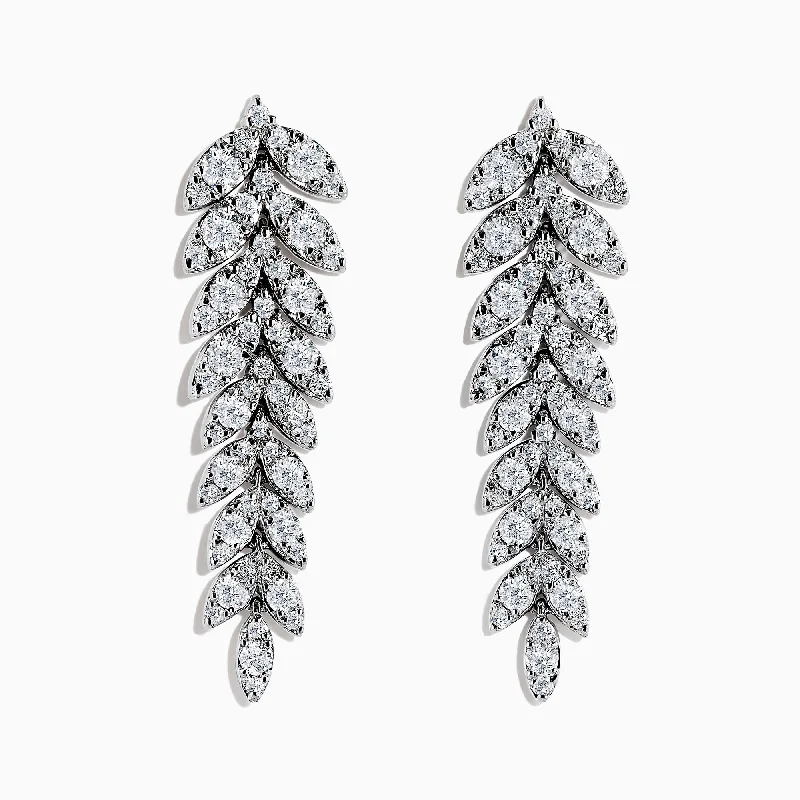 Ladies Earrings with Crystal Drops-Pave Classica 14K White Gold Diamond Leaf Earrings, 2.59 TCW