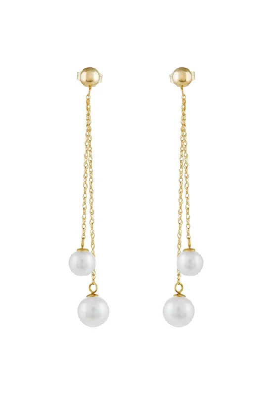 Ladies Earrings in Warm Gold-14K Yellow Gold Cultured Fresh Water Pearl Earrings